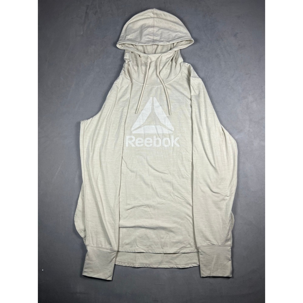 Reebok Cream Hooded Sleeveless Sweatshirt with White Logo